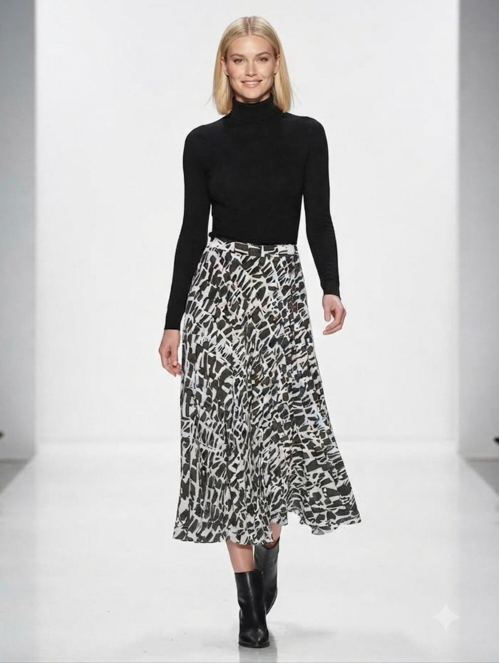 Maeve Anthropologie Abstract Print Midi Skirt Black White Small